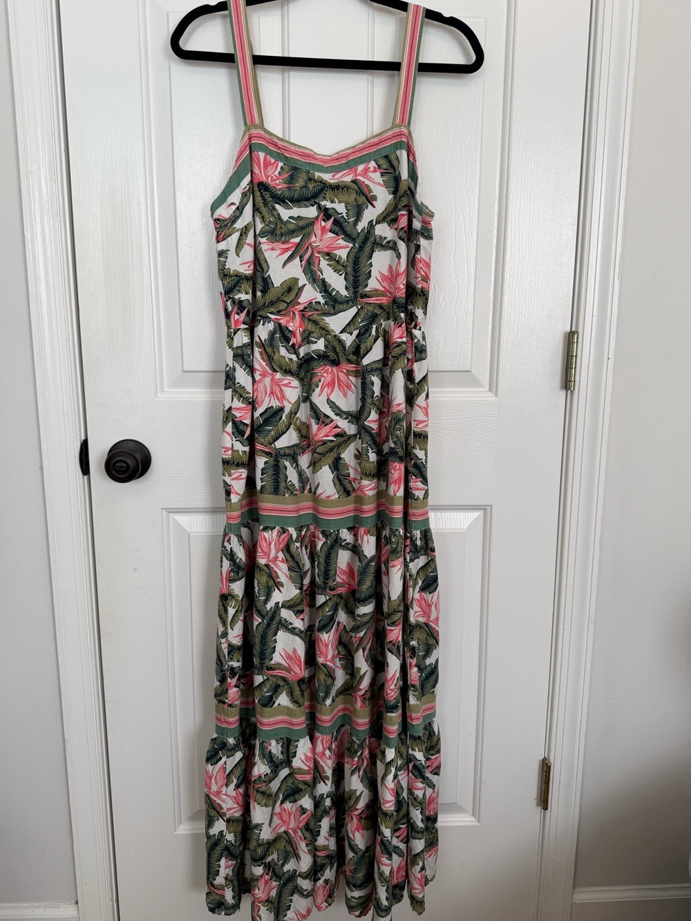 LOFT Pink and Green Tropical Leaf Maxi Dress